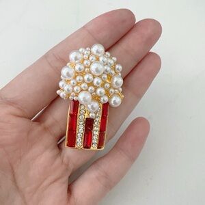 Gold and Faux Pearl Popcorn Brooch